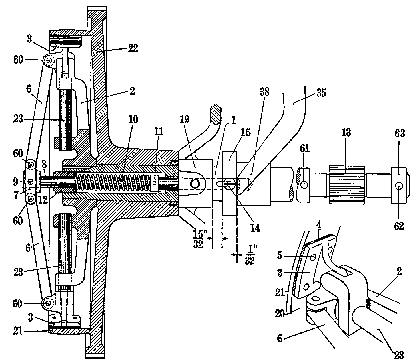 Line drawing of the clutch end of the driving shaft.