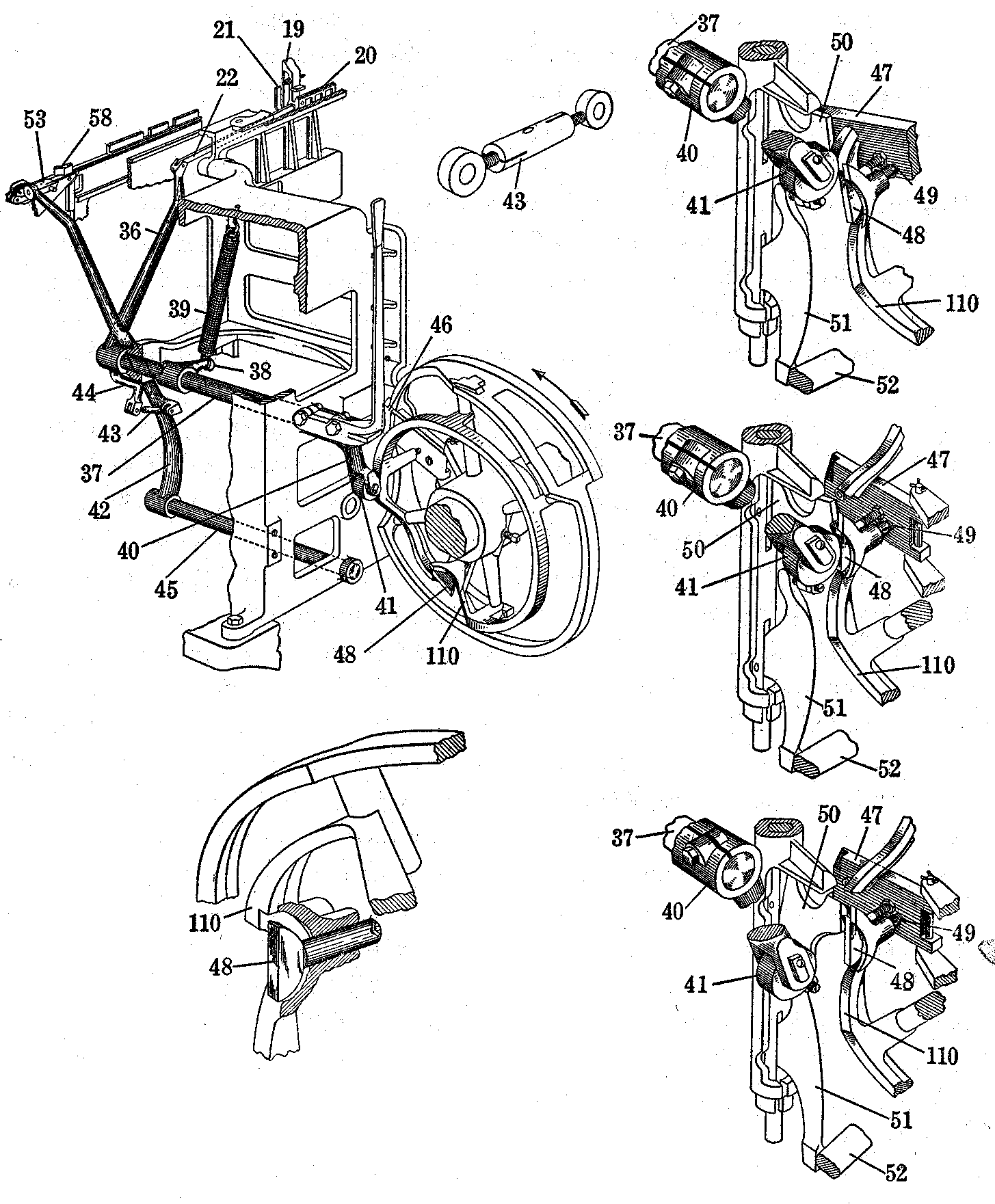 Horizontal transfer levers and cam line drawing